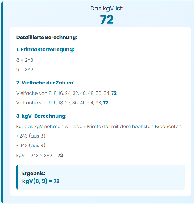 kleinste gemeinsame vielfache rechner