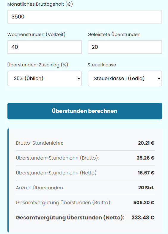 überstunden auszahlen rechner