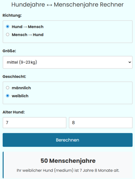 hundejahre in menschenjahre rechner