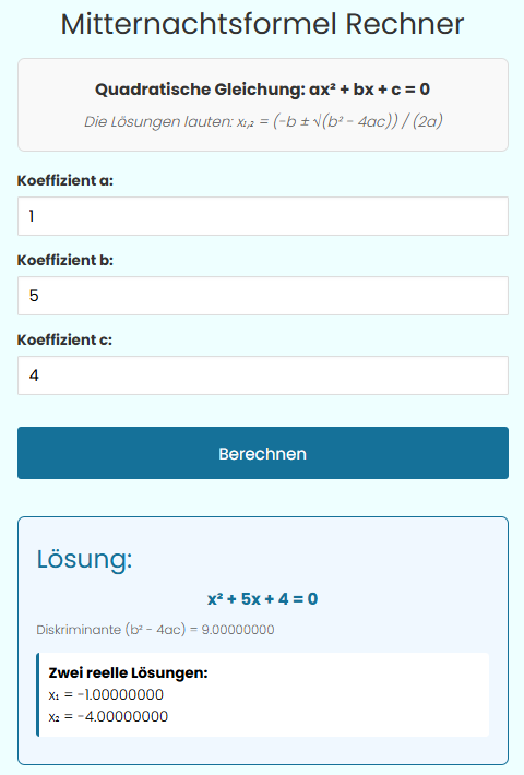 mitternachtsformel rechner